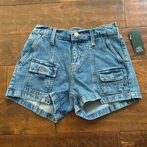 NWT Wild Fable Mid Rise Low Stretch‎ Cargo Utility Shorts Blue Jean Women's XXS